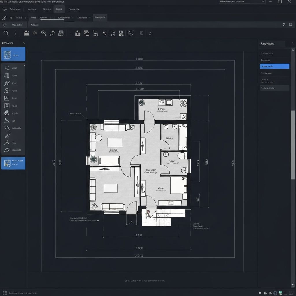 Interface do GStarCAD mostrando projeto arquitetônico